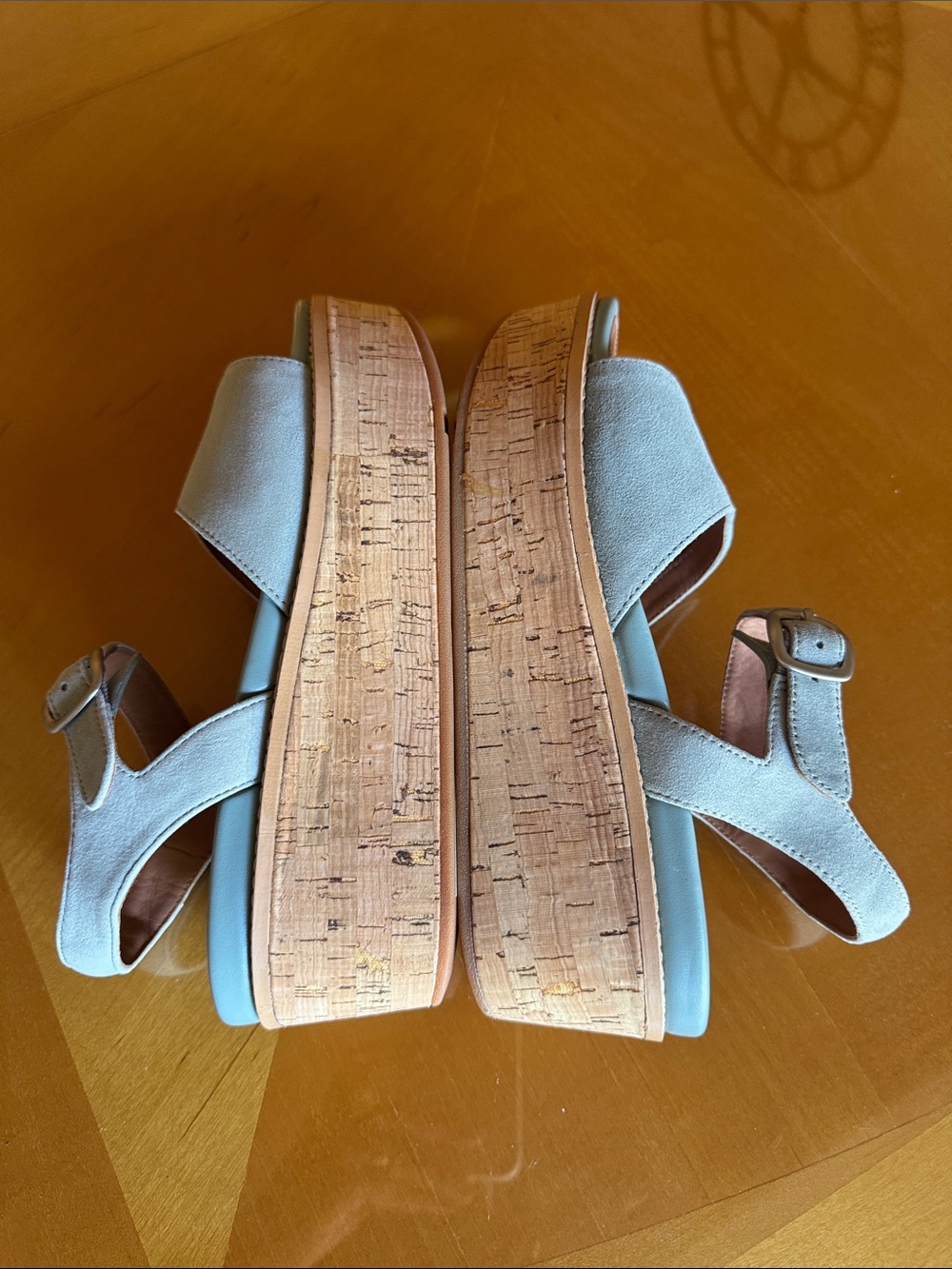 NEW FITFLOP Cool Blue Suede Eloise Cork Wrap Back Strap Wedge Sandals Sz 8 - Picture 5 of 10